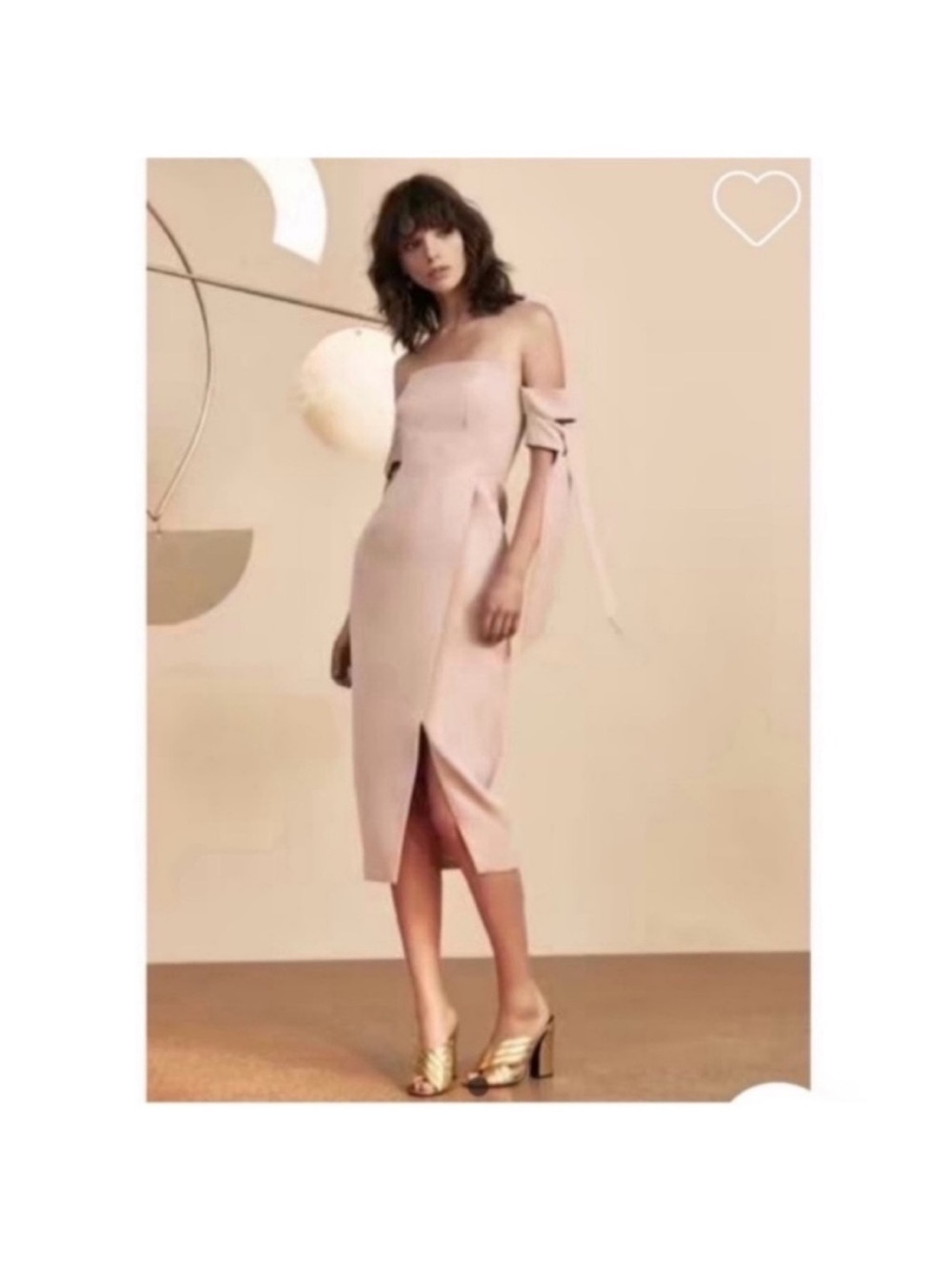 few moda bandage blush pink front slit midi dress cutout off shoulder